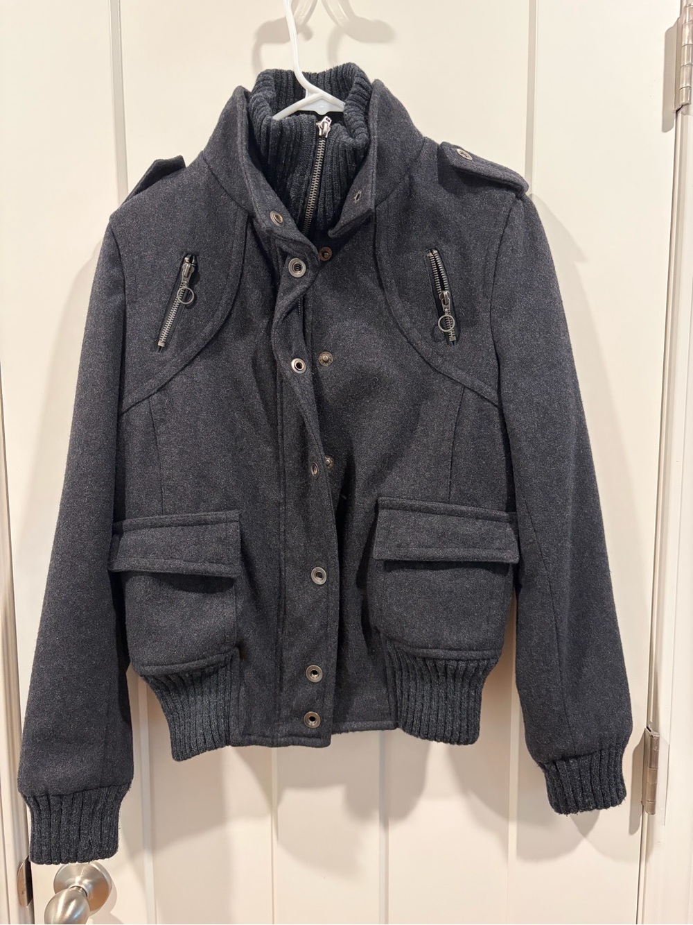 Express Dark Gray Wool-Blend Bomber Jacket